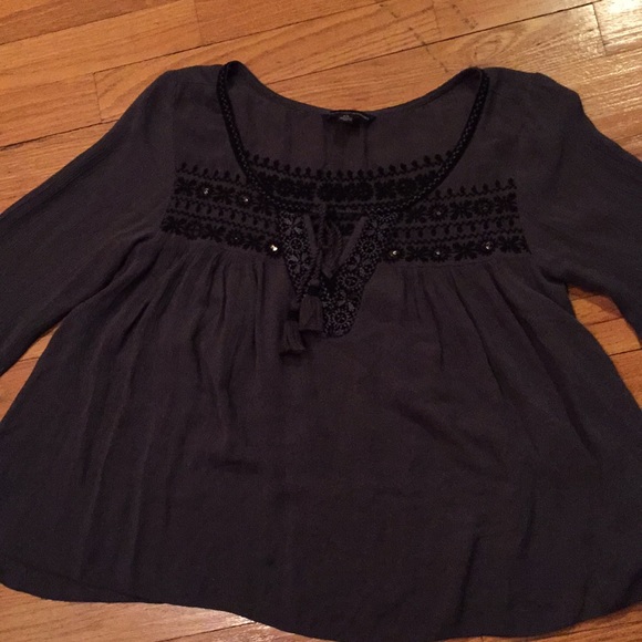 American Eagle Outfitters boho charcoal/black top - Picture 1 of 8